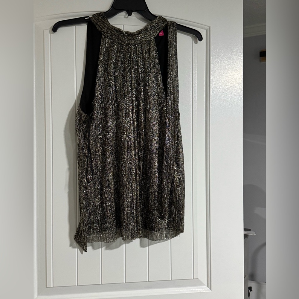Shimmering Black and Gold Blouse Large Vince Camuto